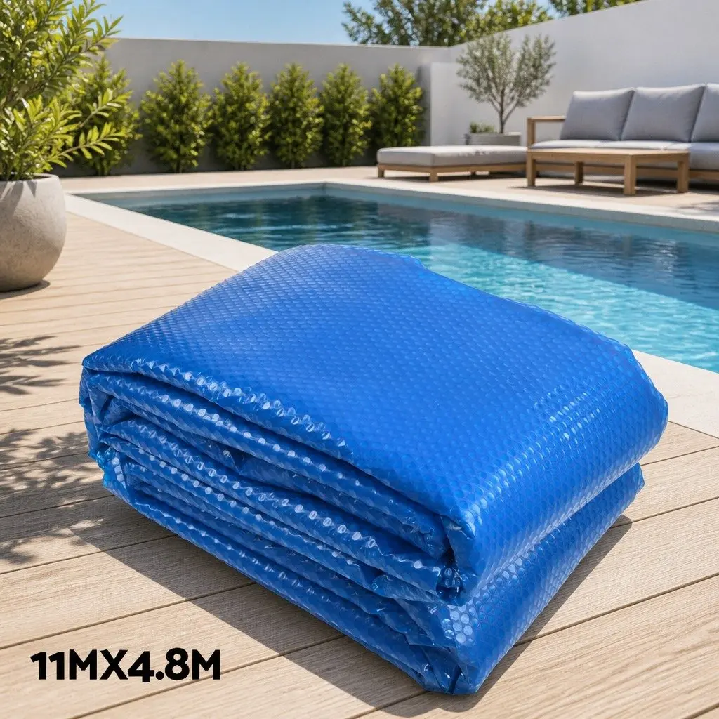 Pool Cover 11x4.8m 500 Micron Blue with Aluminium Roller Adjustable 2.95m to 6m