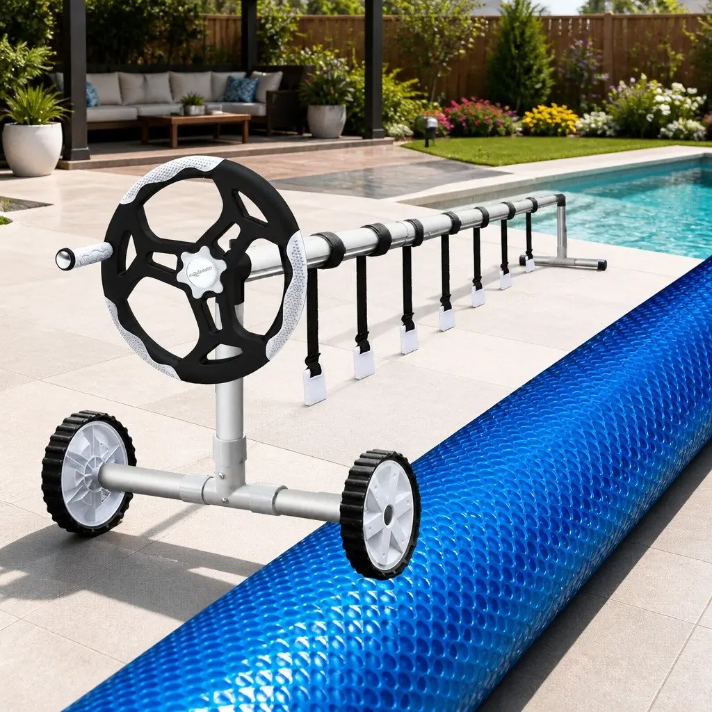 Pool Cover 11x4.8m 500 Micron Blue with Aluminium Roller Adjustable 2.95m to 6m