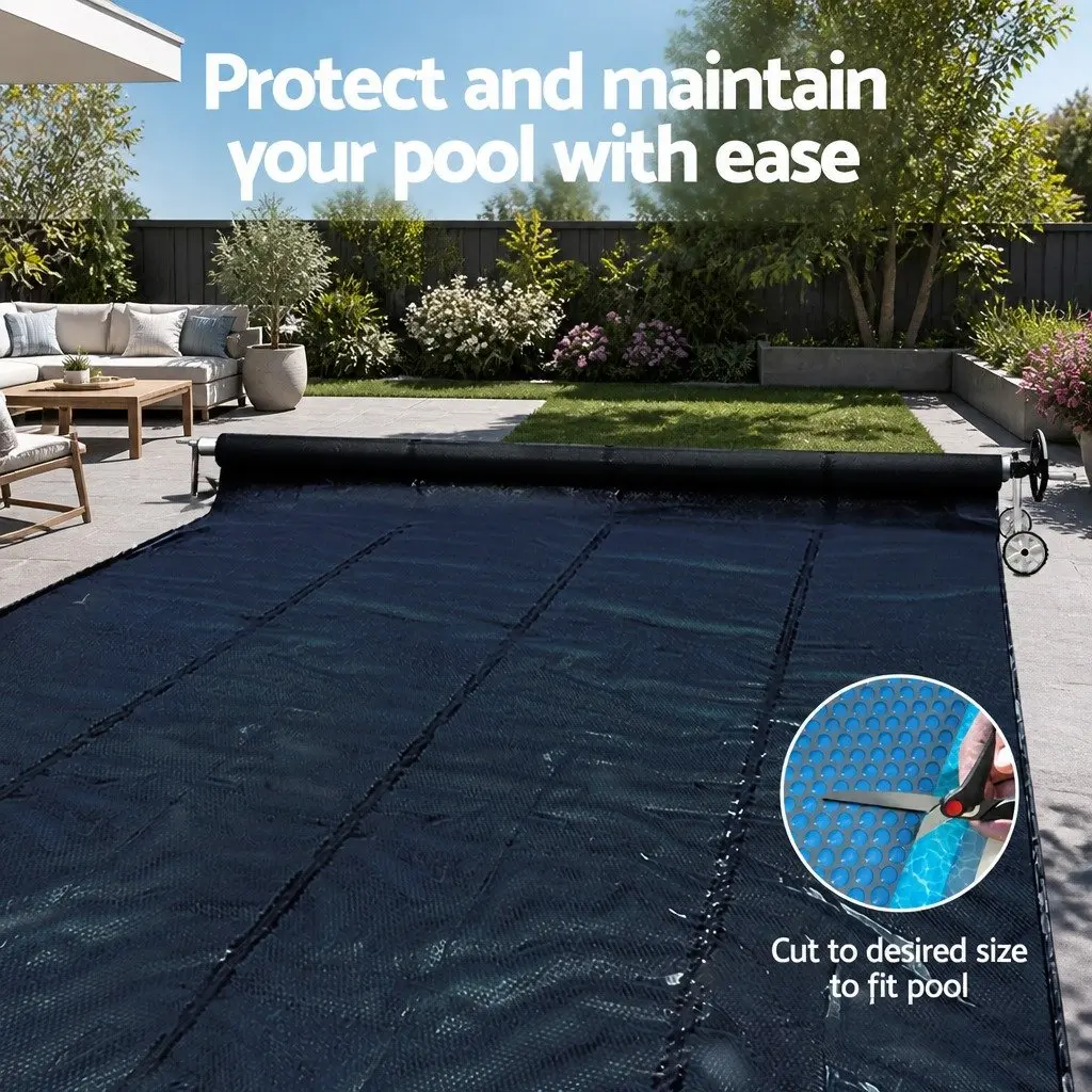 Solar Pool Cover 11x4.8m 600 Micron Blue Black with Aluminium Roller 5.55m