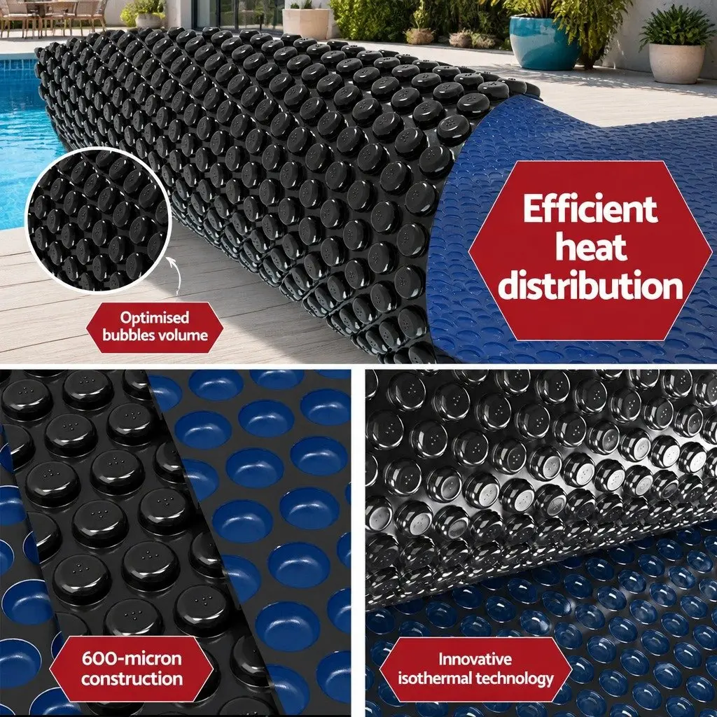 Pool Cover 11x4.8m Solar Blanket 600 Micron Bubble Heat Retention Blue Black