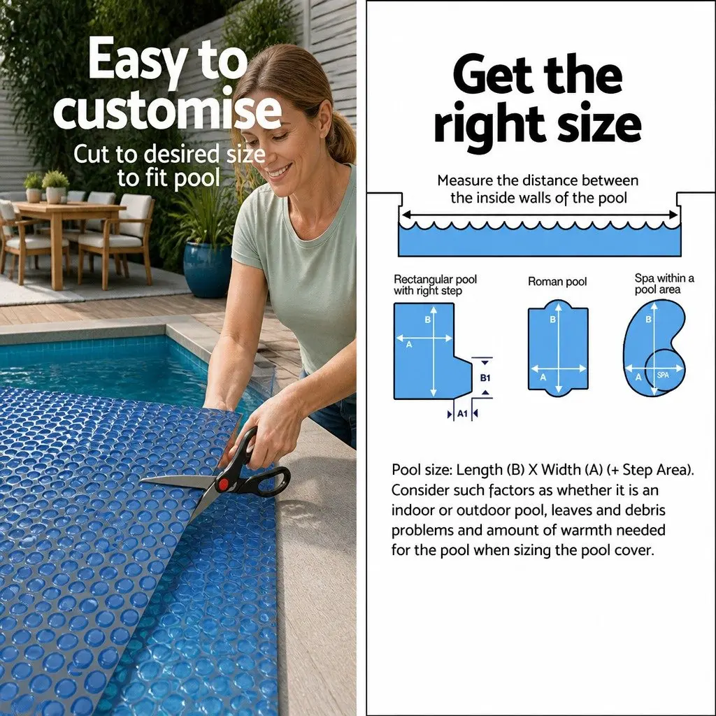 Pool Cover 11x4.8m Solar Blanket 600 Micron Bubble Heat Retention Blue Black