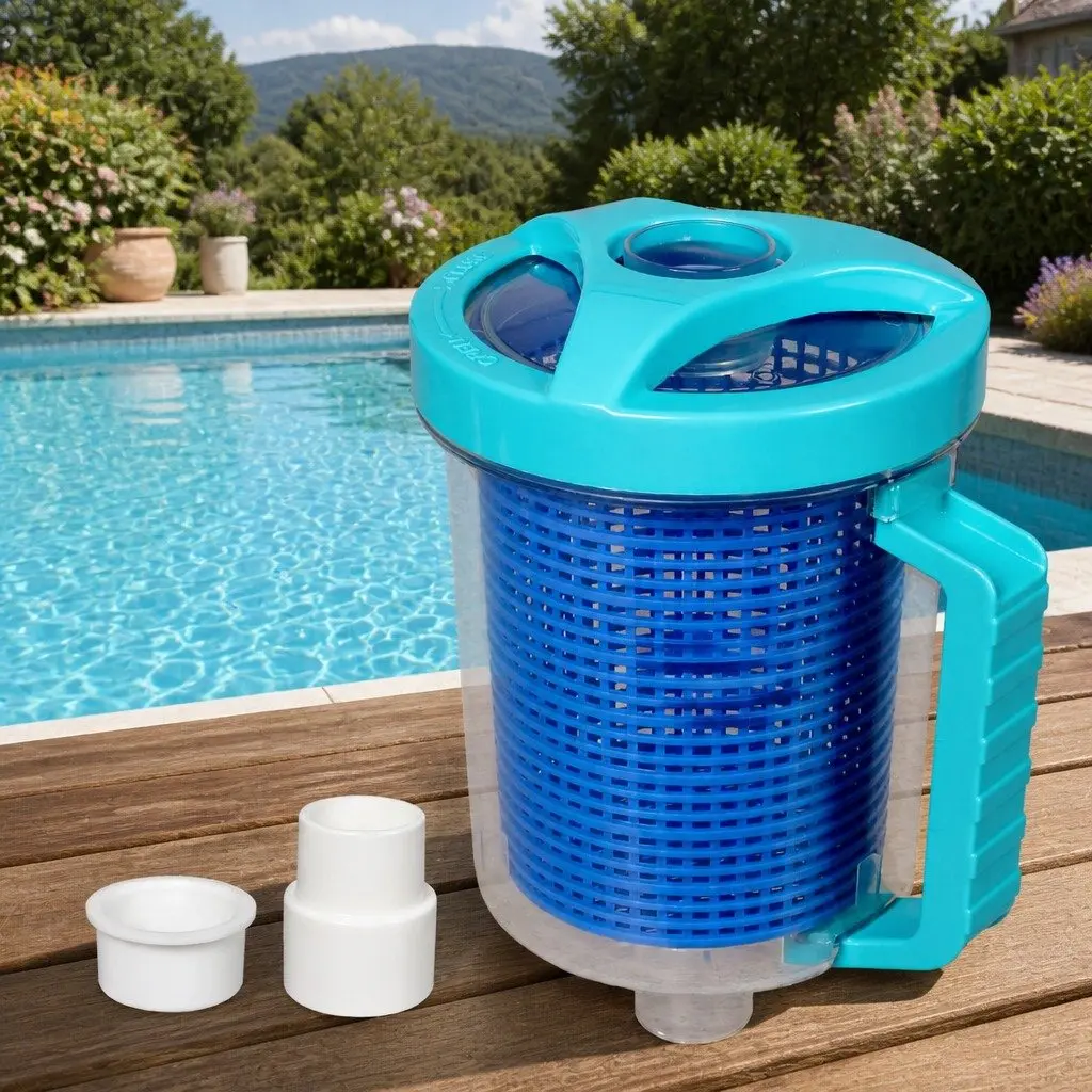 Pool Debris Catcher Canister Clear Medium Size PVC Container Blue