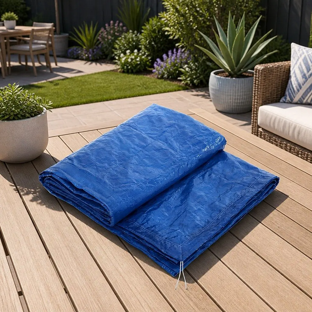 Above-ground Pool Cover 2m x 3m Blue Blanket with Security Ropes Drainage Holes