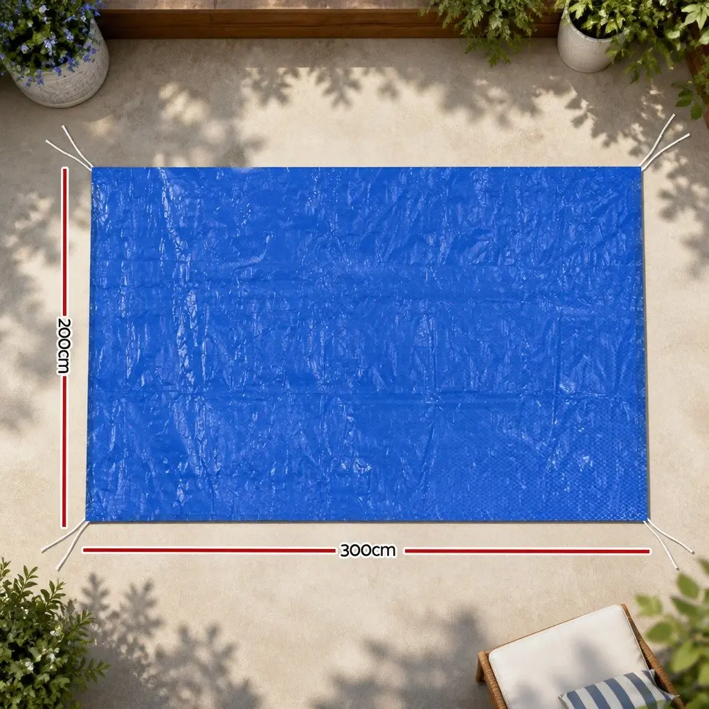 Above-ground Pool Cover 2m x 3m Blue Blanket with Security Ropes Drainage Holes
