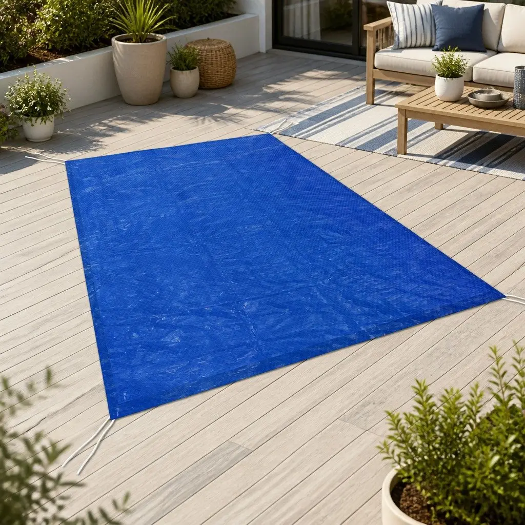 Above-ground Pool Cover 2m x 3m Blue Blanket with Security Ropes Drainage Holes