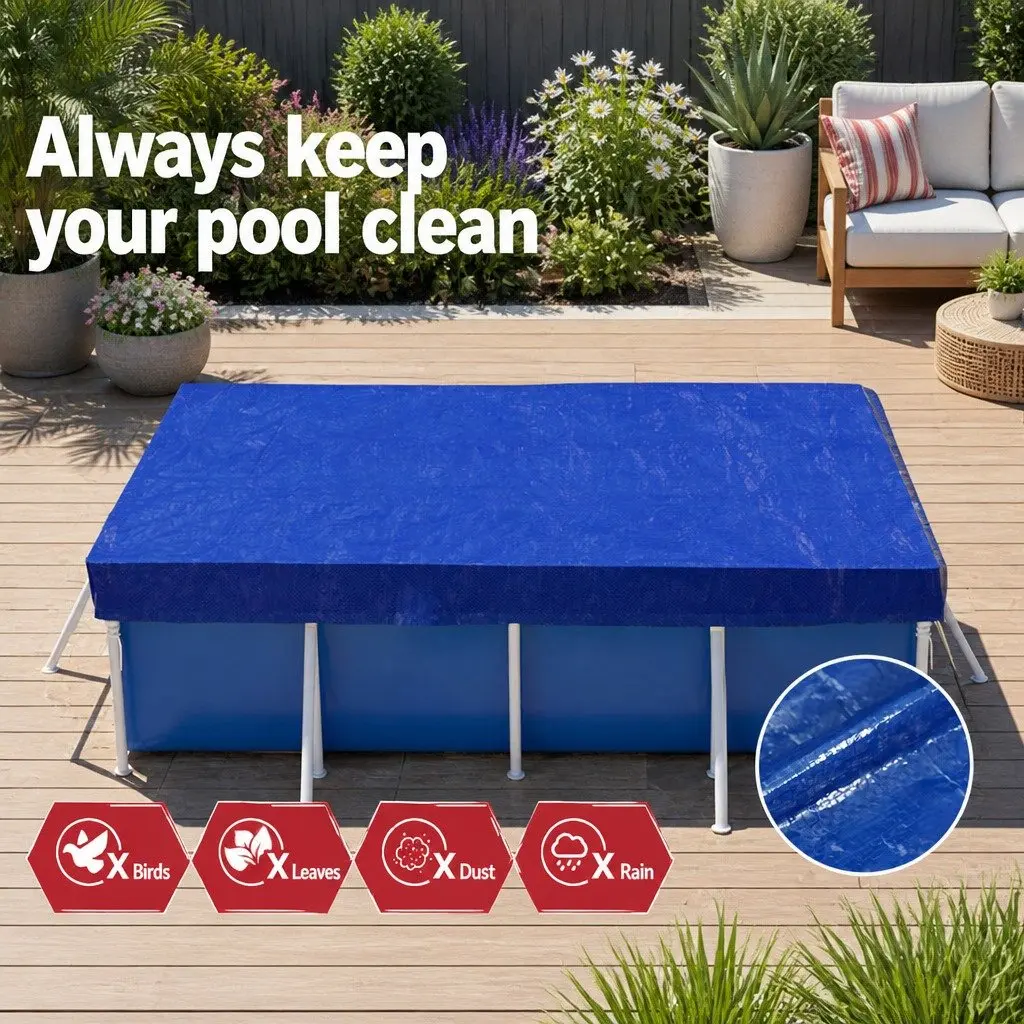 Above-ground Pool Cover 2m x 3m Blue Blanket with Security Ropes Drainage Holes