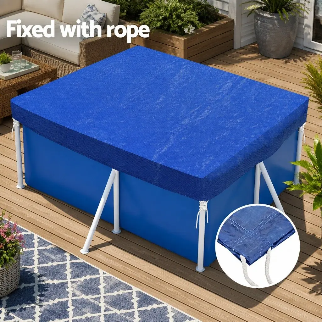 Above-ground Pool Cover 2m x 3m Blue Blanket with Security Ropes Drainage Holes
