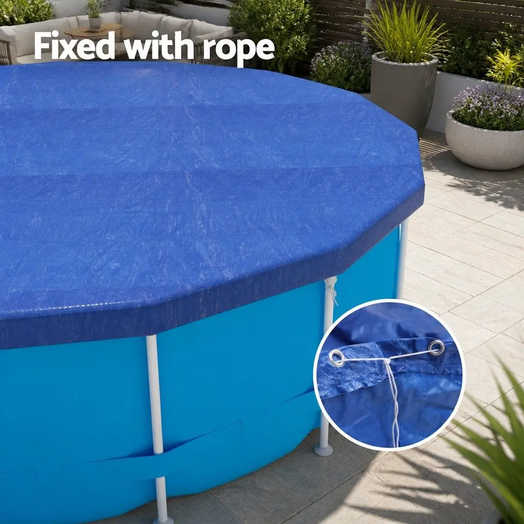 Pool Cover Round Above-Ground Swimming 3.66m Diameter Blue Blanket with Ropes
