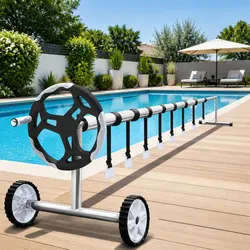 Practical Solar Pool Cover and Roller for Home Use