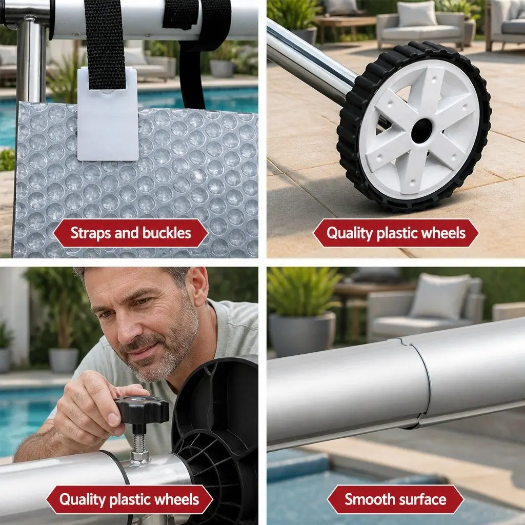 Pool Cover Solar Blanket 6.5x3m 400 Micron Aluminium Roller Heat Retention System