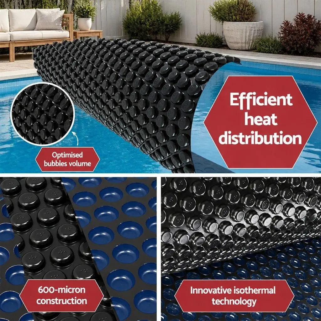 Pool Cover Solar Blanket 600 Micron 6.5x3m with Adjustable Aluminium Roller Black