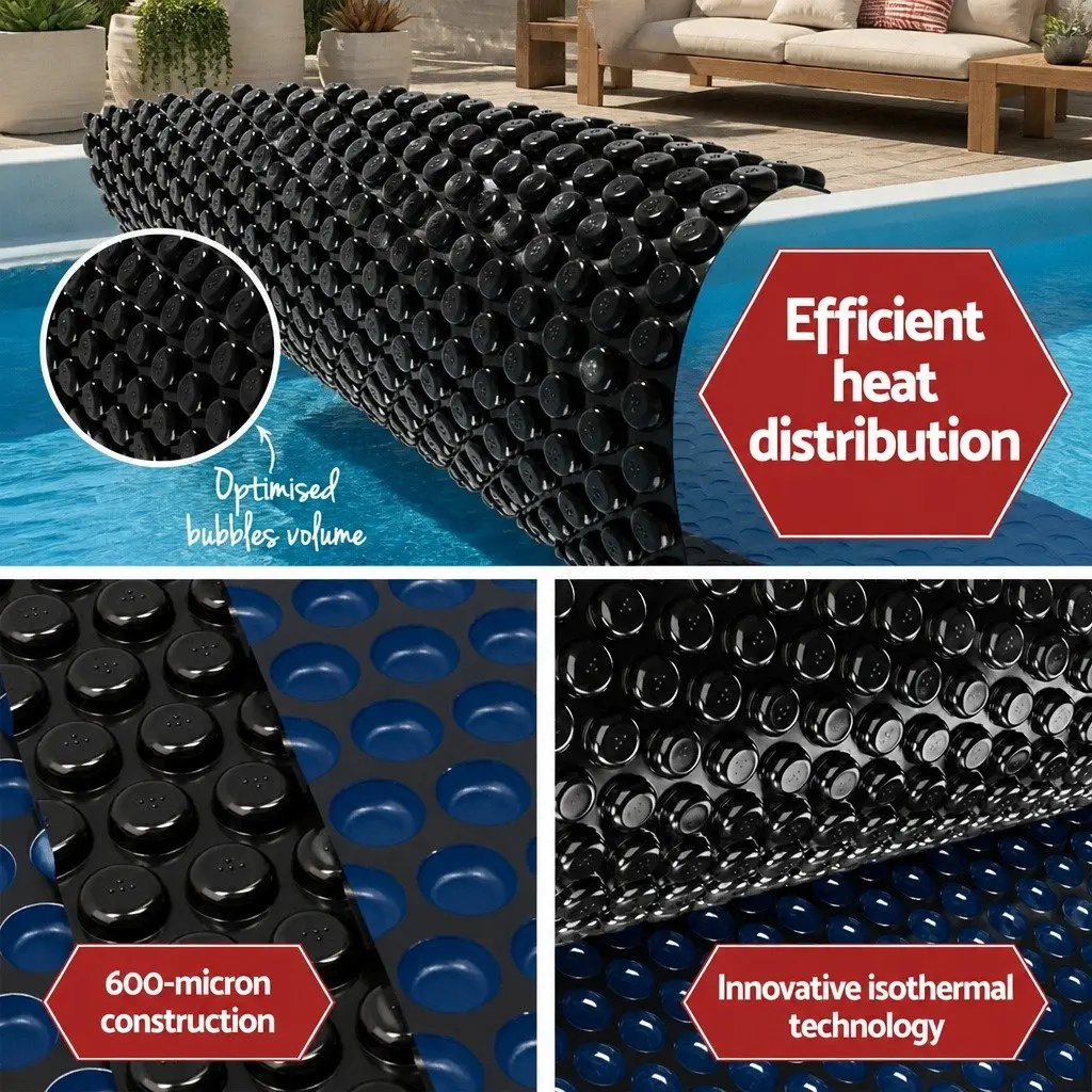 Pool Cover Solar Blanket 600 Micron 6.5x3m with Adjustable Aluminium Roller Black