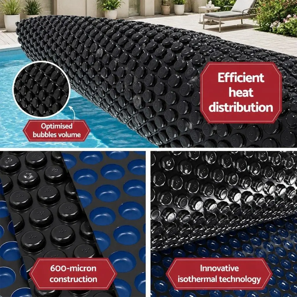 Solar Pool Cover 6.5m x 3m 600 Micron LDPE Black Blue with Adjustable Aluminium Roller 5.55m