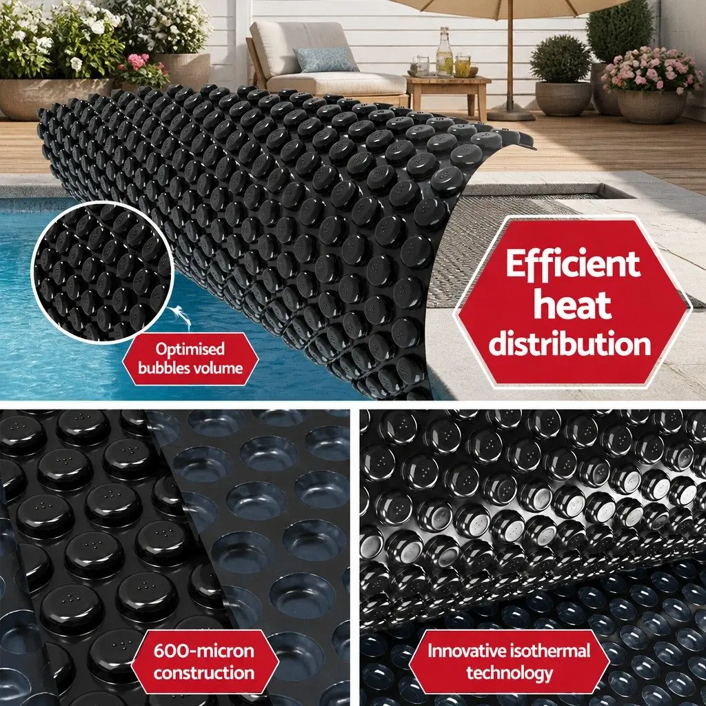 Solar Pool Cover 6.5m x 3m 600 Micron LDPE Black Blue with Adjustable Aluminium Roller 5.55m