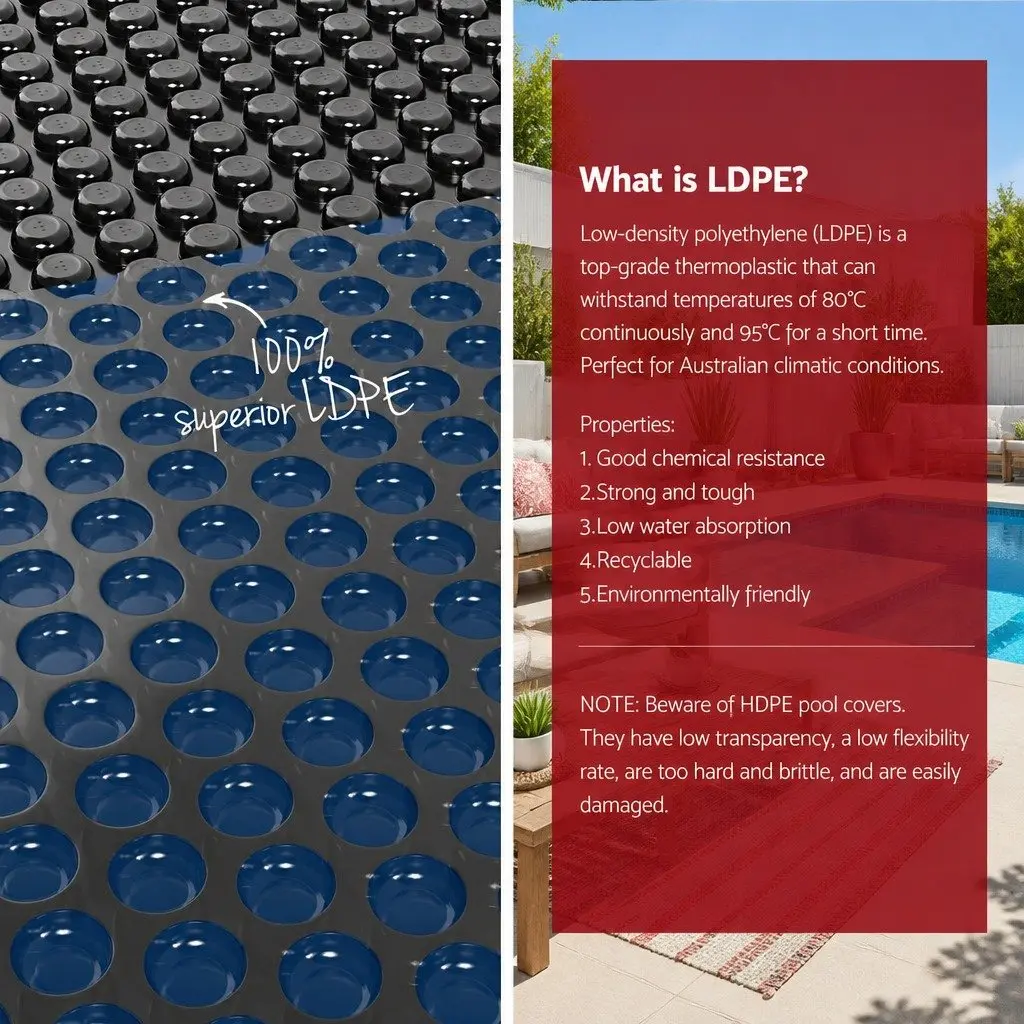Solar Pool Cover 6.5x3m 600 Micron Bubble Blanket Heated Protection Blue Black
