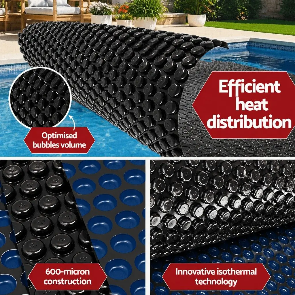 Solar Pool Cover 6.5x3m 600 Micron Bubble Blanket Heated Protection Blue Black