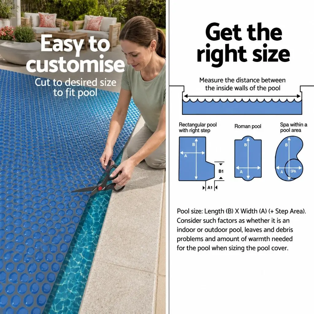 Solar Pool Cover 6.5x3m 600 Micron Bubble Blanket Heated Protection Blue Black