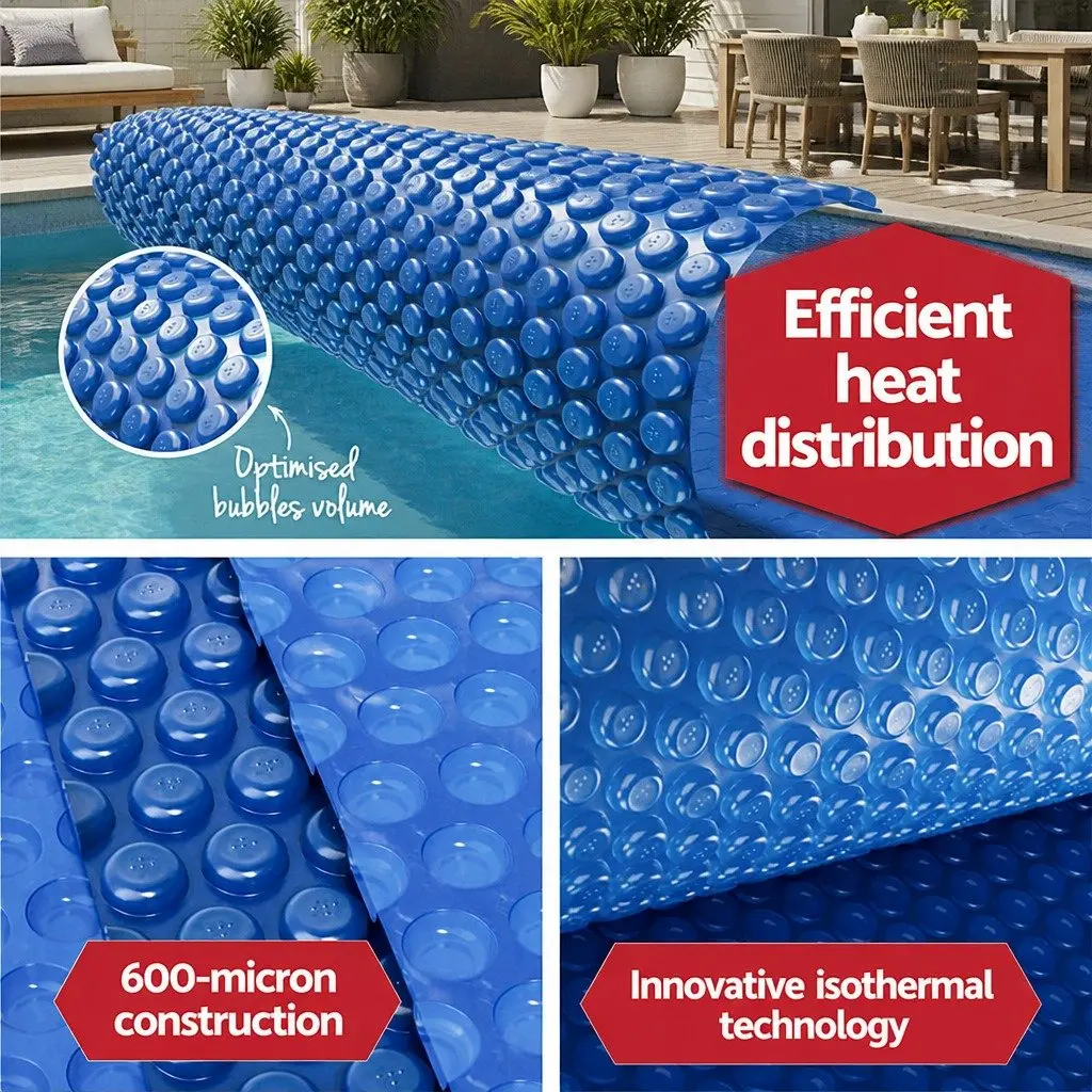 Pool Cover Solar Blanket 6.5m x 3m 600 Micron Blue with Aluminium Roller Crank Wheel