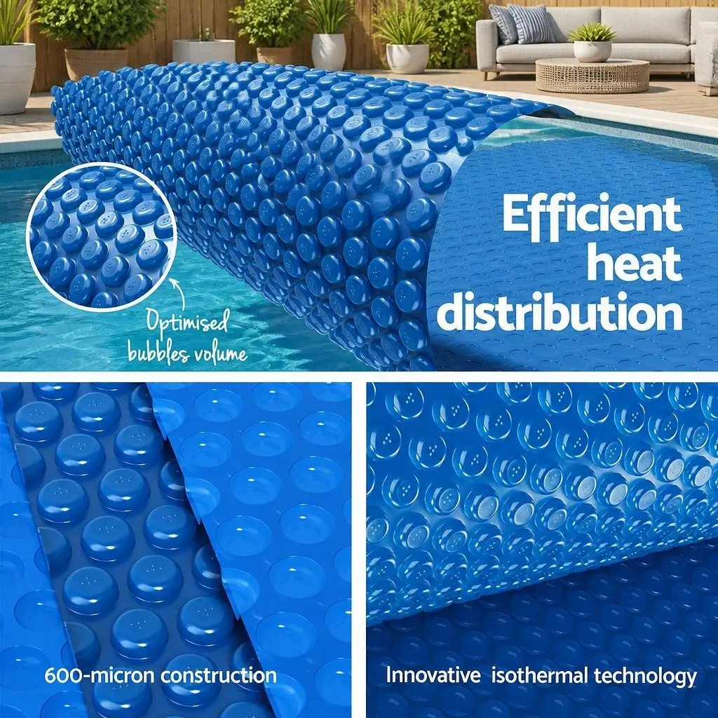 Pool Cover Solar Blanket 6.5m x 3m 600 Micron Blue with Aluminium Roller Crank Wheel