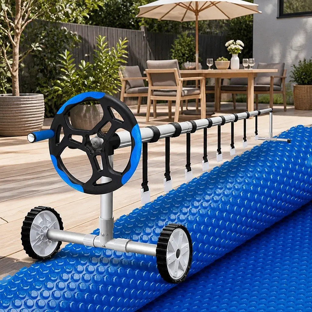 Pool Cover Solar Blanket 6.5m x 3m 600 Micron with Aluminium Roller 5.55m