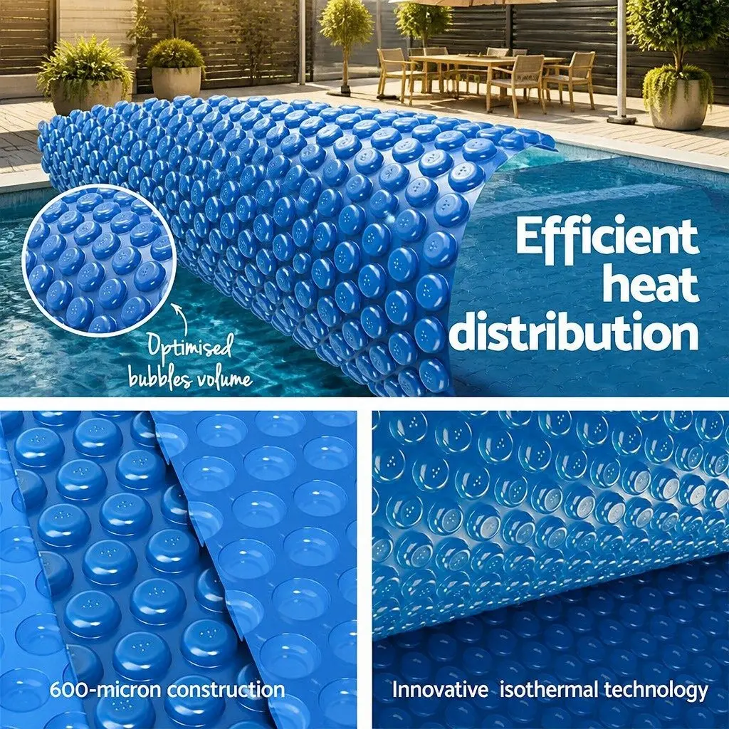 Pool Cover Solar Blanket 6.5m x 3m 600 Micron with Aluminium Roller 5.55m