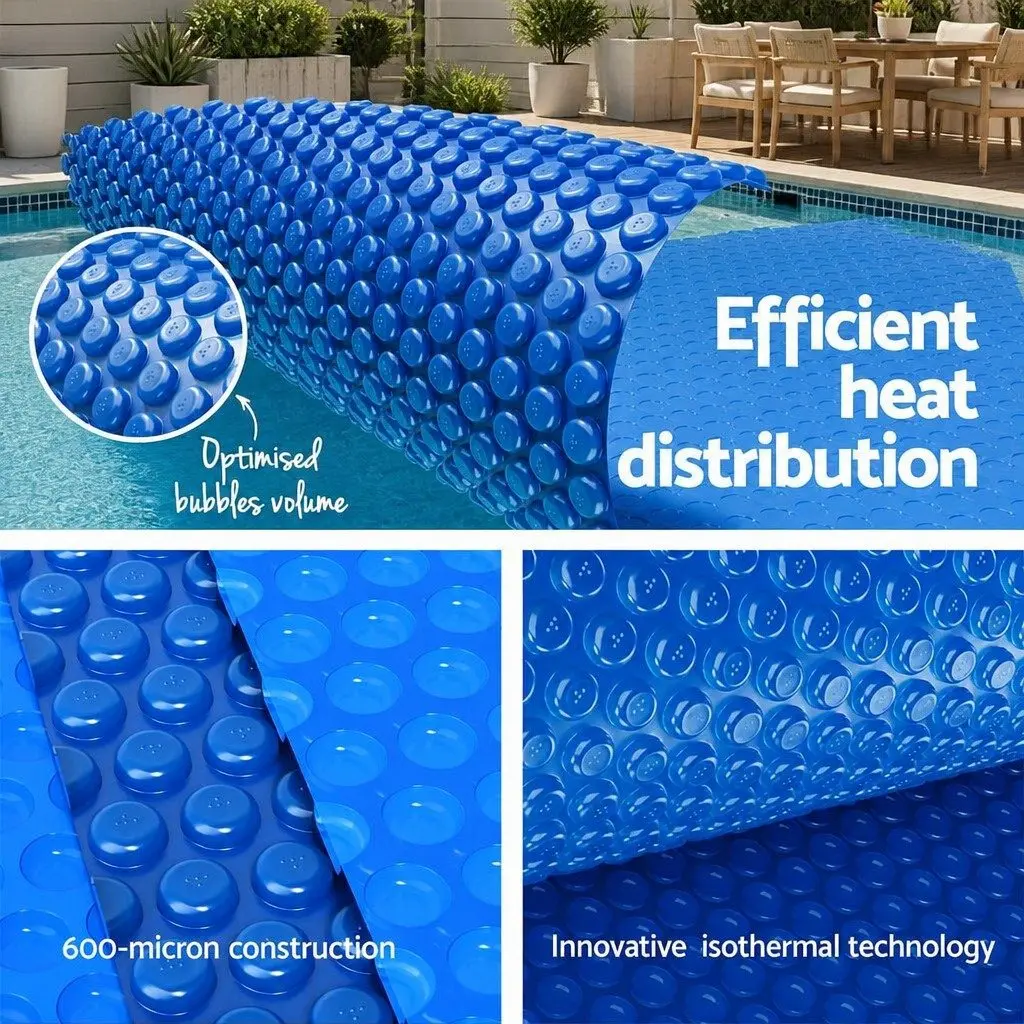 Pool Cover Solar Blanket 6.5m x 3m 600 Micron with Aluminium Roller 5.55m