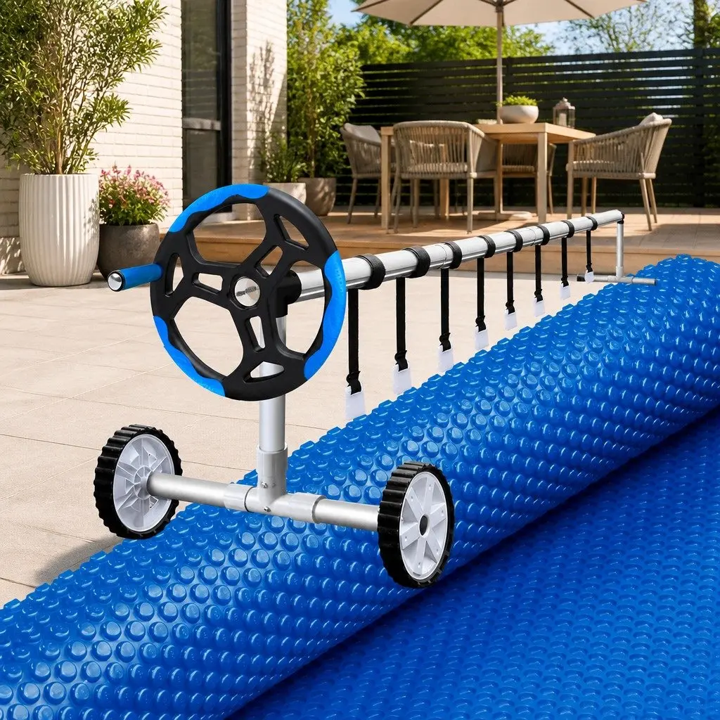 Pool Cover Solar Blanket 6.5m x 3m 600 Micron with Aluminium Roller 5.55m