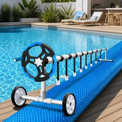 Pool Cover 6.5x3m 500 Micron Solar Blanket Roller Blue Silver Swimming Pool