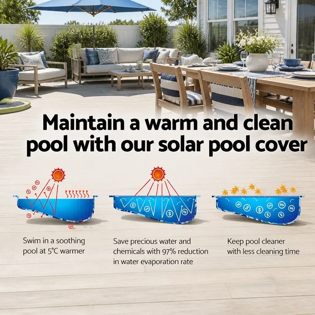 Solar Pool Cover 6.5x3m 500 Micron Bubble Blue Silver Thermal Swimming Pool