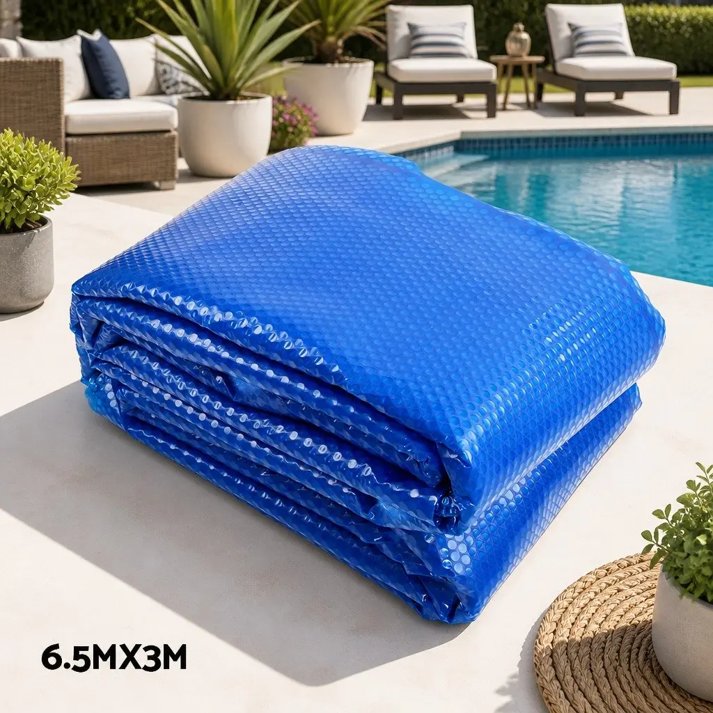 Solar Blanket Pool Cover 6.5m x 3m Blue Silver with Aluminium Roller 400 Micron