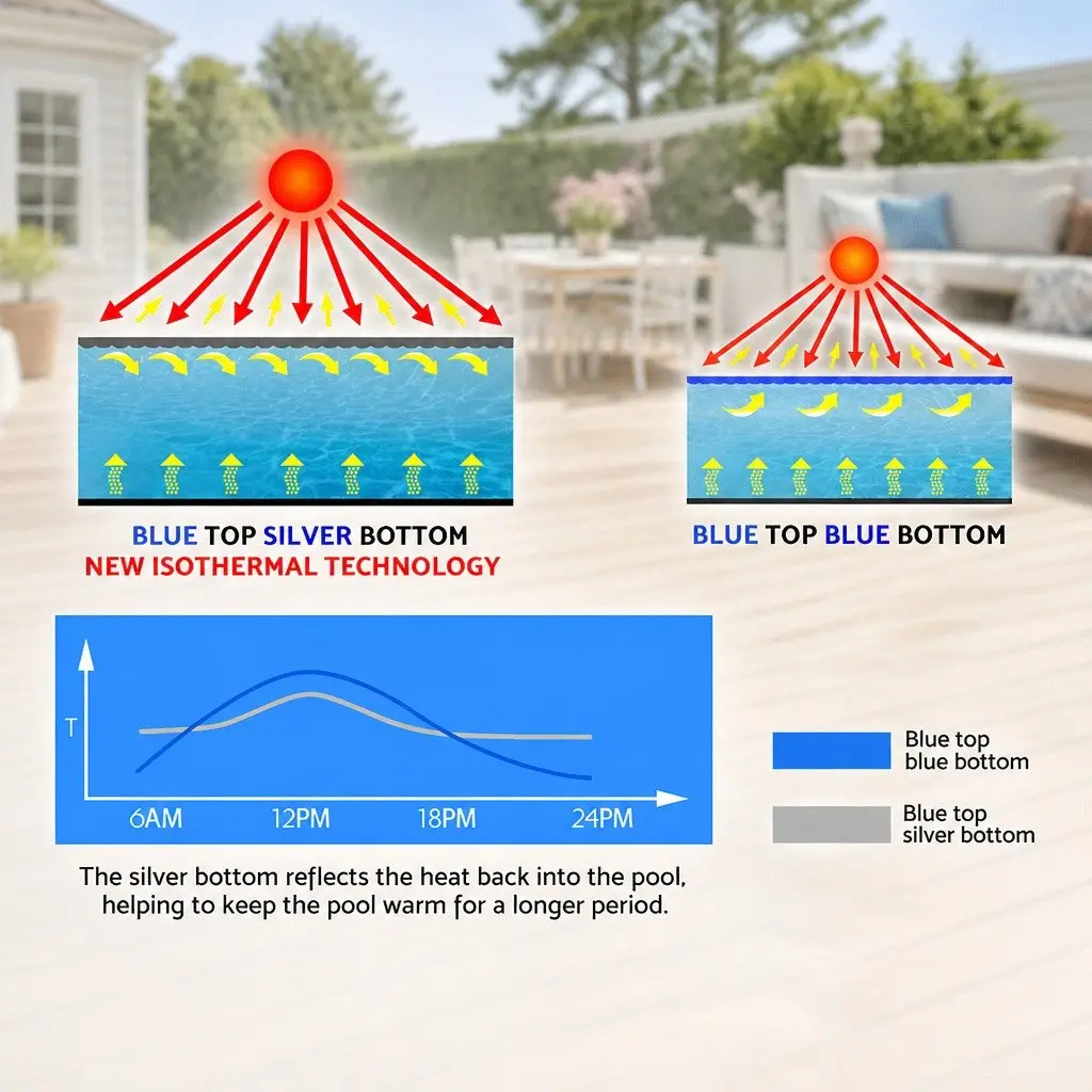 Solar Pool Cover 6.5x3m 400 Micron Bubble Blue Silver Isothermal Swimming