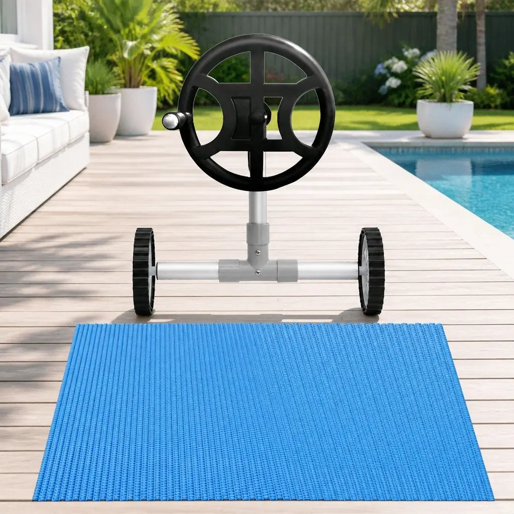 Pool Cover Solar Blanket 600 Micron 7x4m Blue with Aluminium Roller Crank Wheel