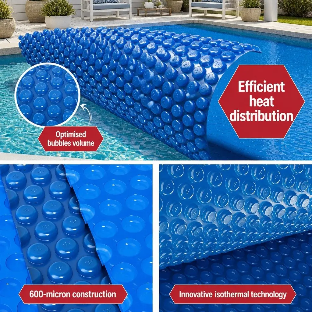 Pool Cover Solar Blanket 600 Micron 7x4m Blue with Aluminium Roller Crank Wheel