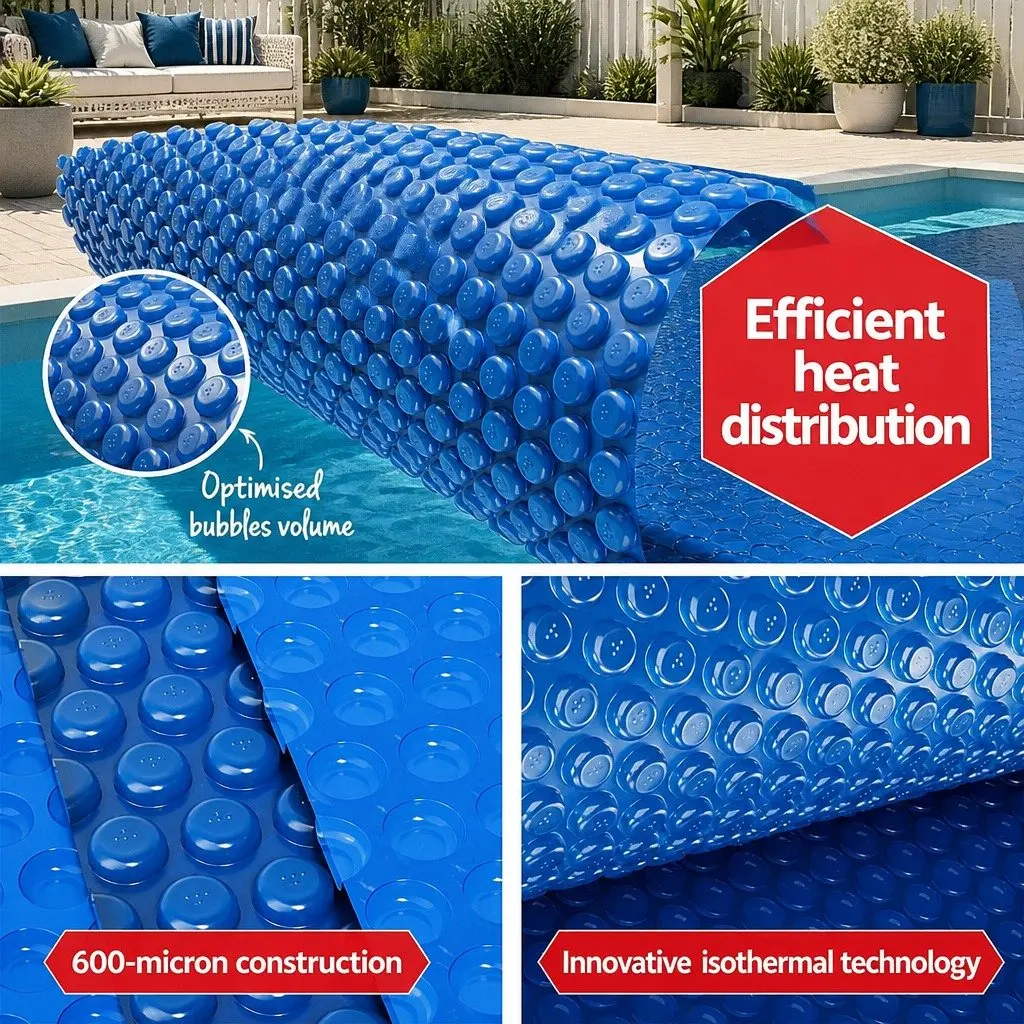 Pool Cover Solar Blanket 600 Micron 7x4m Blue with Aluminium Roller Crank Wheel