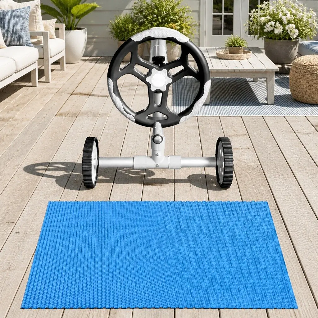 Solar Pool Cover 7m x 4m 600 Micron Blue with Aluminium Roller 5.55m Adjustable