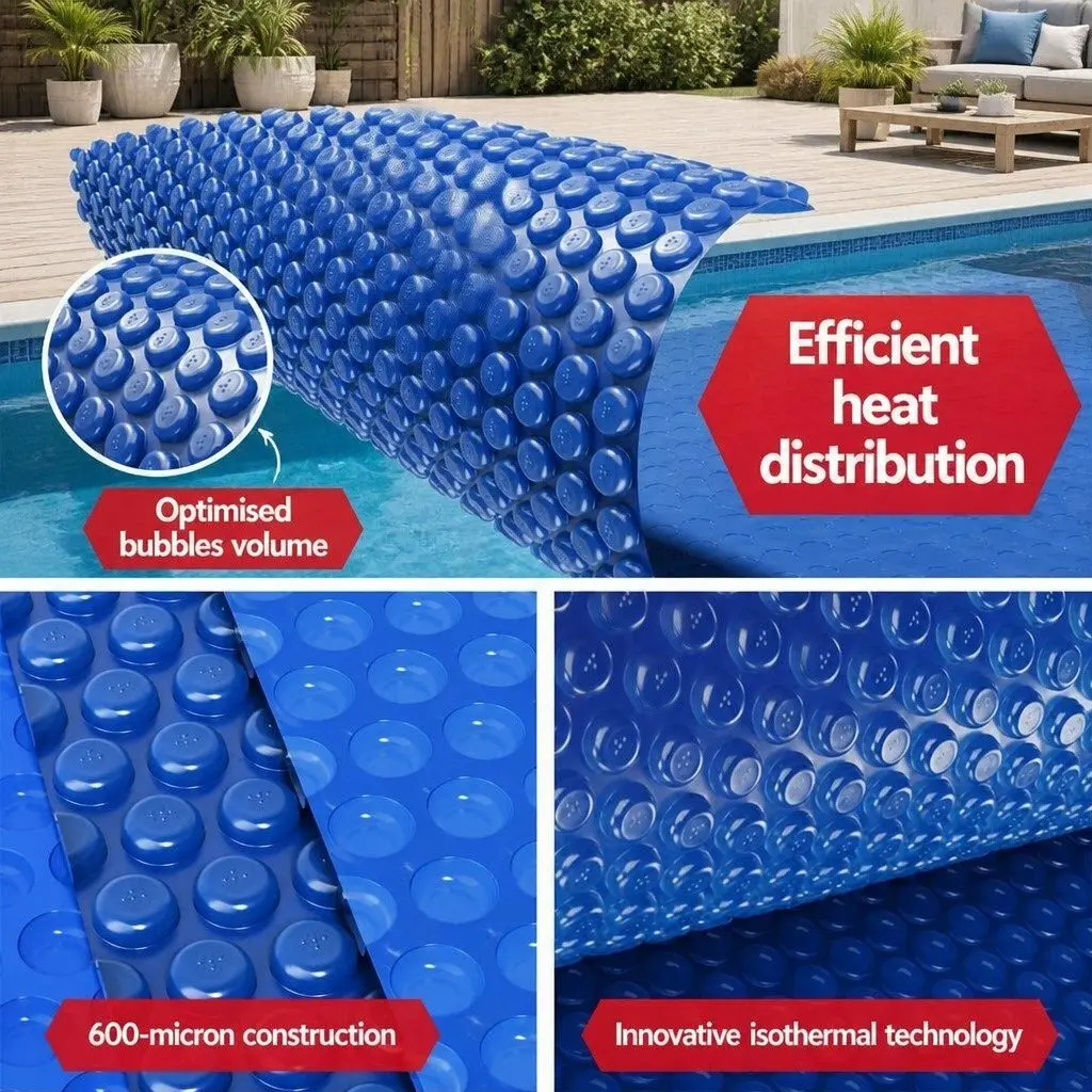 Solar Pool Cover 7m x 4m 600 Micron Blue with Aluminium Roller 5.55m Adjustable