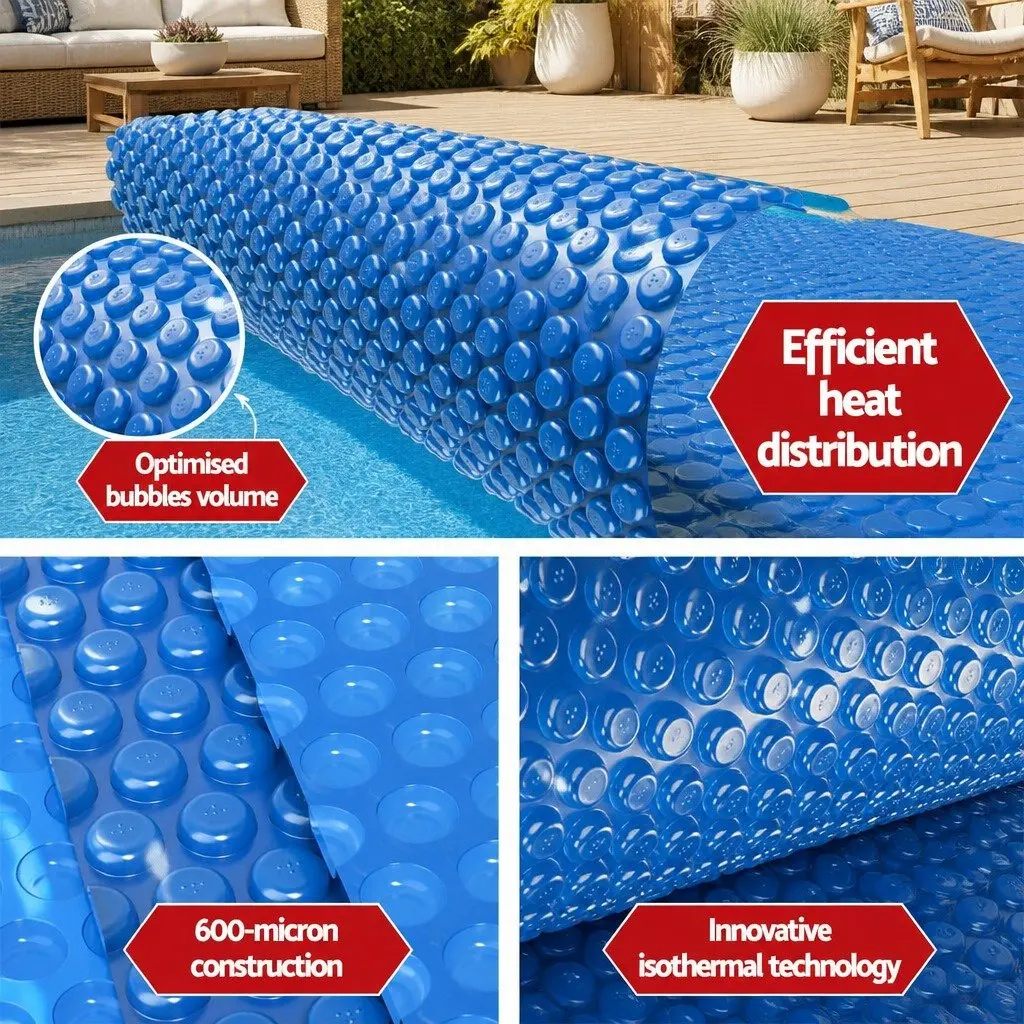 Solar Pool Cover 7m x 4m 600 Micron Blue with Aluminium Roller 5.55m Adjustable