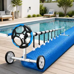 Practical Pool Cover and Roller for Home Use