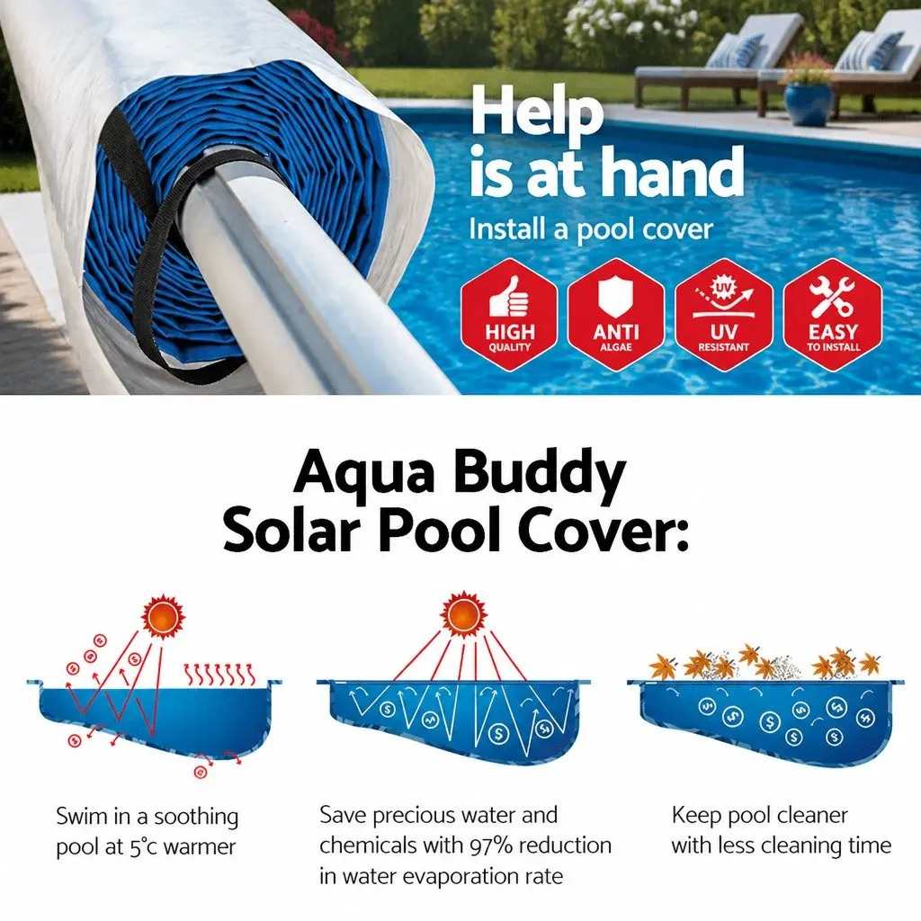 Pool Cover Solar Blanket 7x4m 500 Micron Blue Top Silver Underside with Adjustable Aluminium Roller