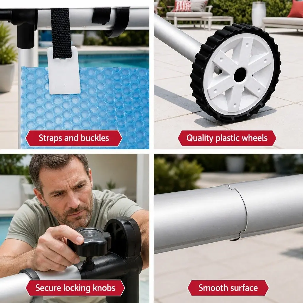 Pool Cover Solar Blanket 7x4m 500 Micron Blue Top Silver Underside with Adjustable Aluminium Roller