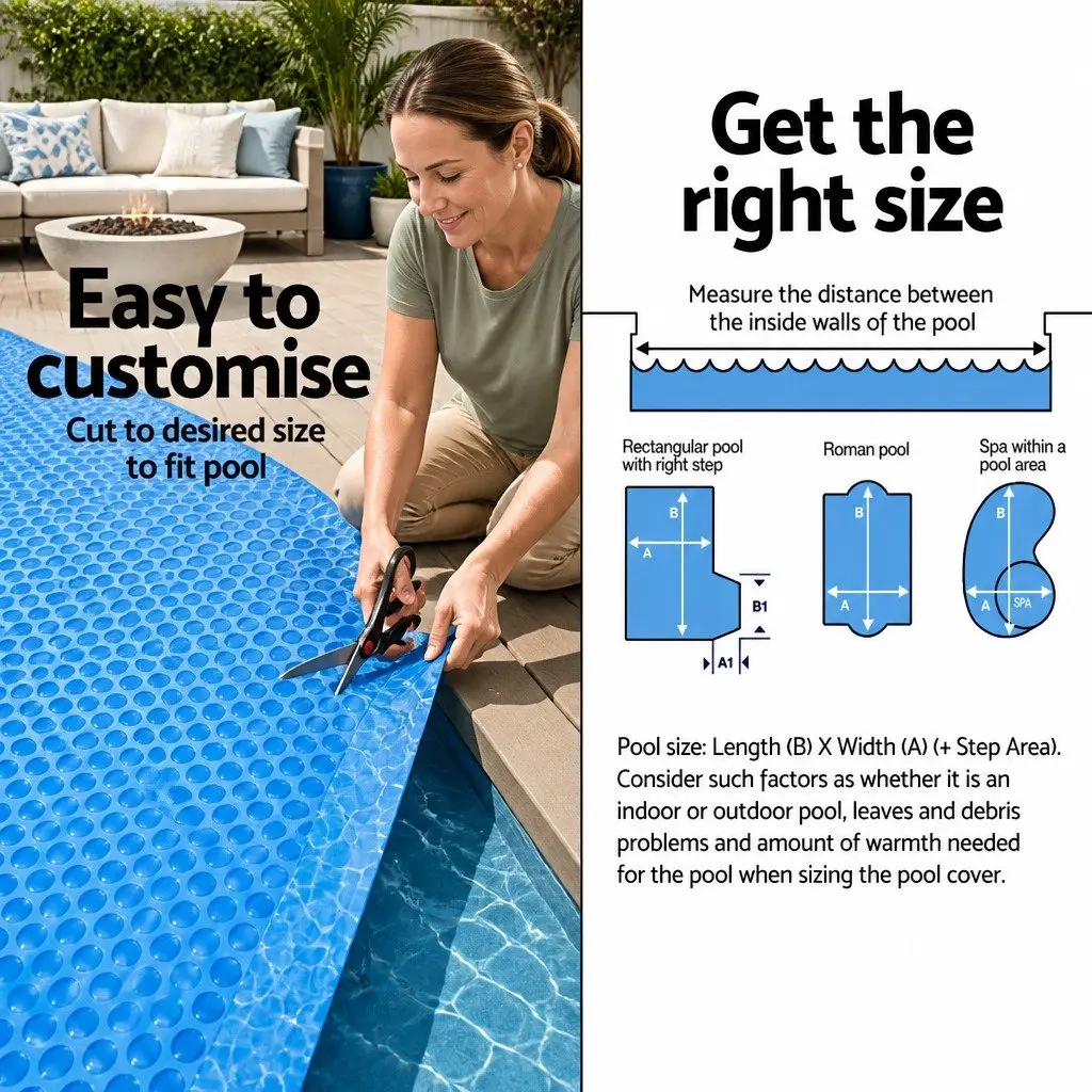 Pool Solar Cover 7m x 4m 600 Micron Bubble Swimming Pool Thermal Blanket Blue
