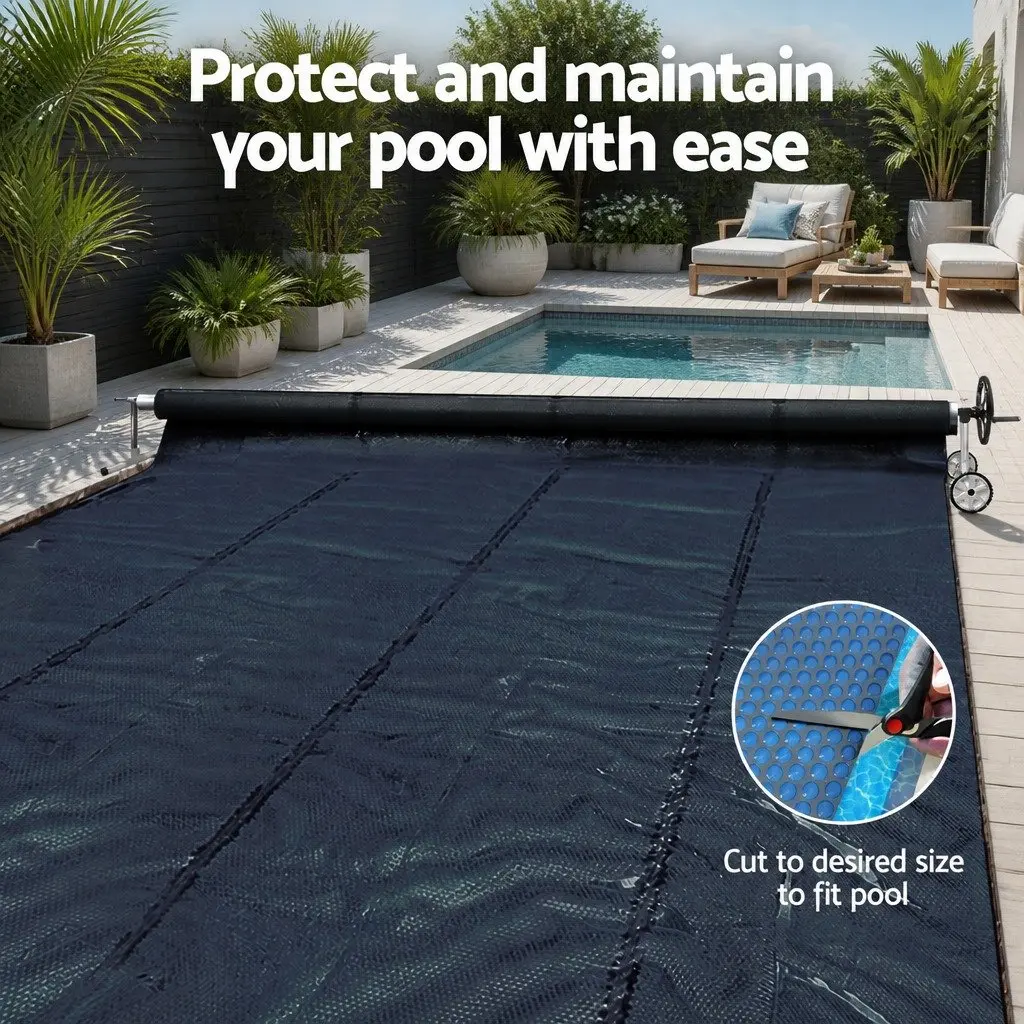 Pool Cover 600 Micron Solar Blanket 7x4m Blue Black with Aluminium Roller