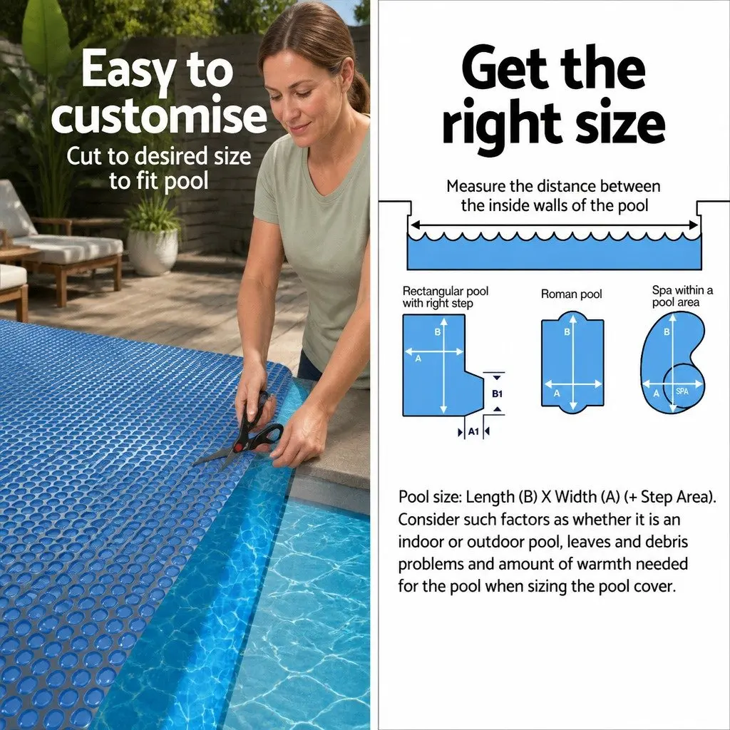 Pool Cover 7x4m Solar Blanket 600 Micron Bubble Heat Retention Blue Black