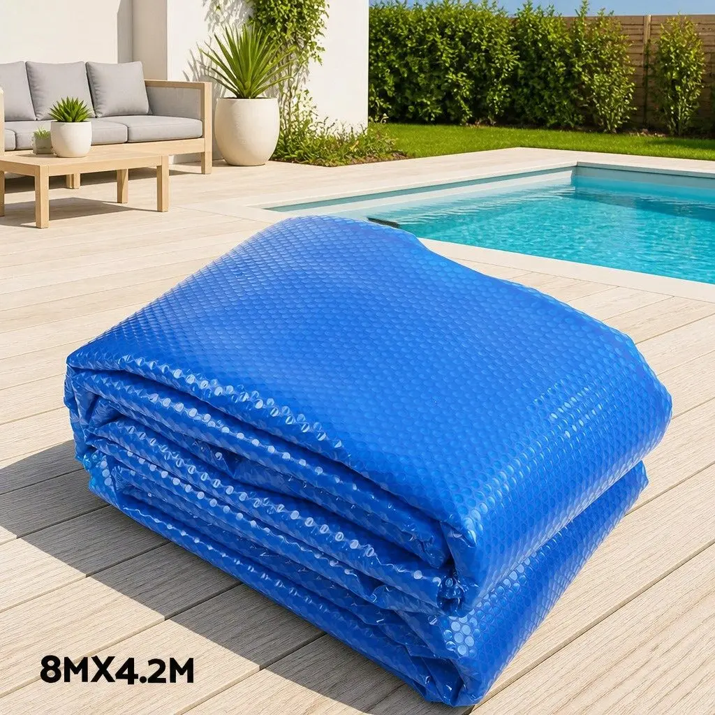 Pool Cover 8m x 4.2m Blue 400 Micron Solar Blanket with Aluminium Roller System for Heat Retention and Evaporation Reduction