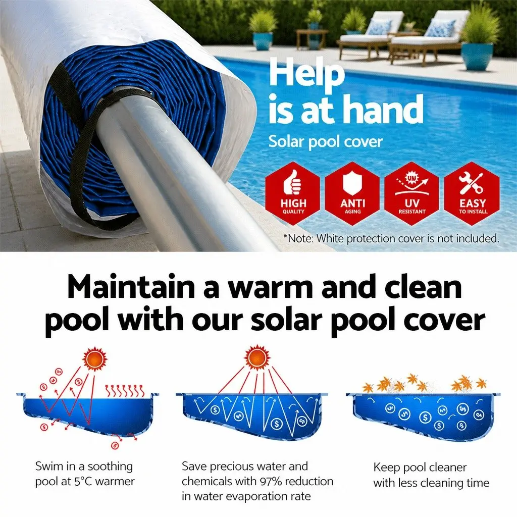Pool Cover 8m x 4.2m 500 Micron Blue Solar Blanket with Aluminium Roller Kit