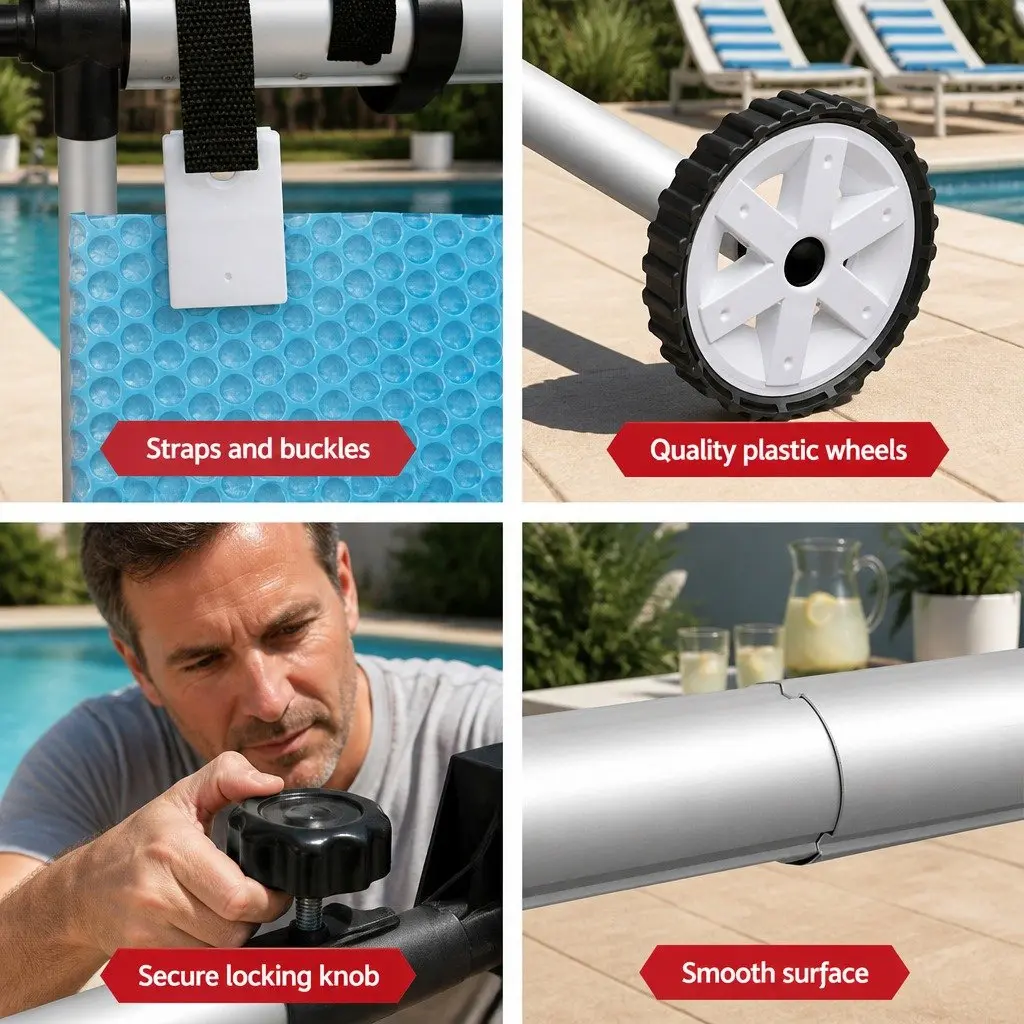 Pool Cover 8m x 4.2m 500 Micron Blue Solar Blanket with Aluminium Roller Kit