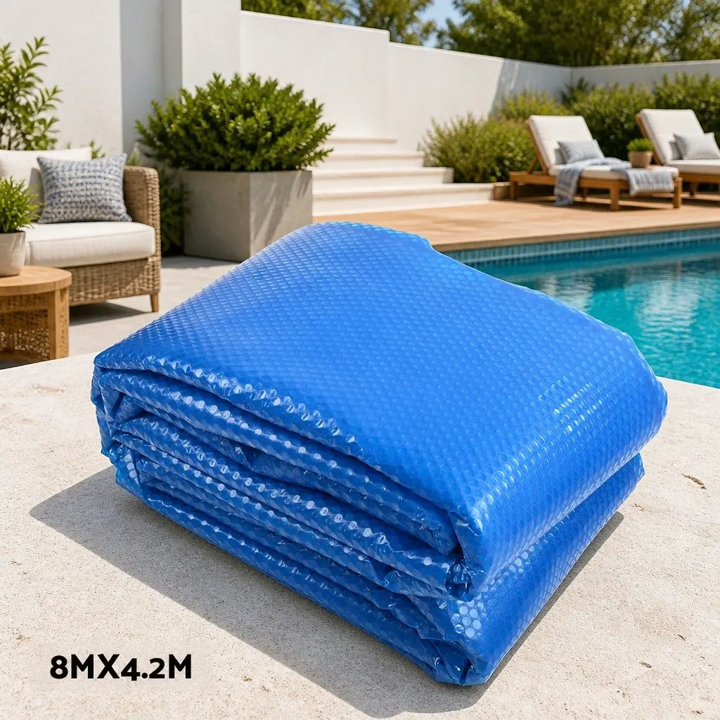 Pool Cover 8x4.2m Solar Blanket 500 Micron Blue with Aluminium Roller System