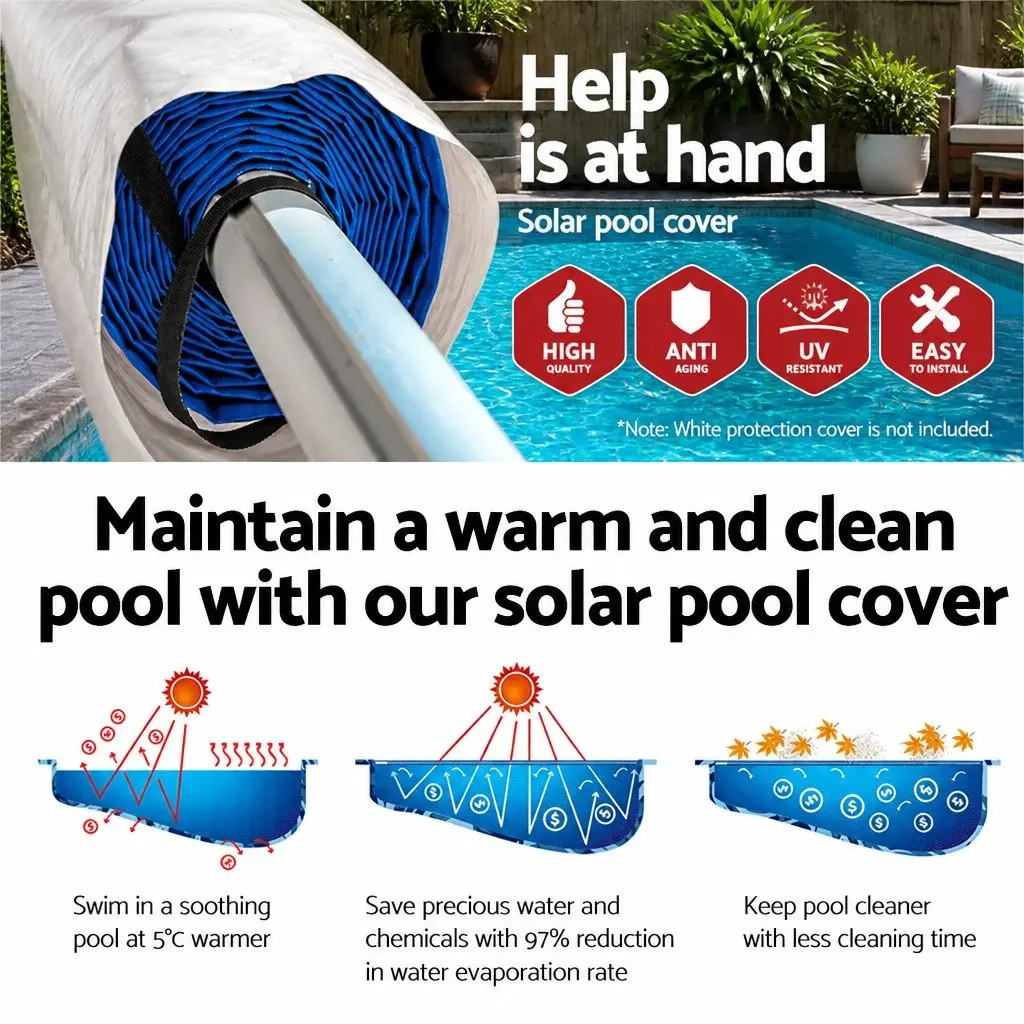 Pool Cover 8x4.2m Solar Blanket 500 Micron Blue with Aluminium Roller System