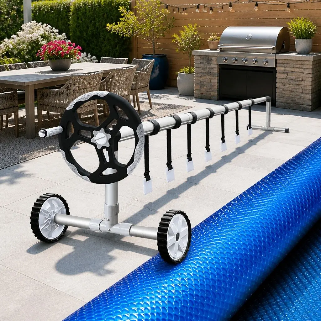 Pool Cover 8x4.2m Solar Blanket 500 Micron Blue with Aluminium Roller System