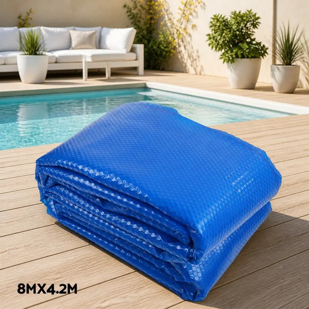 Pool Cover Solar Blanket 500 Micron Aluminium Roller 8x4.2m Blue Silver